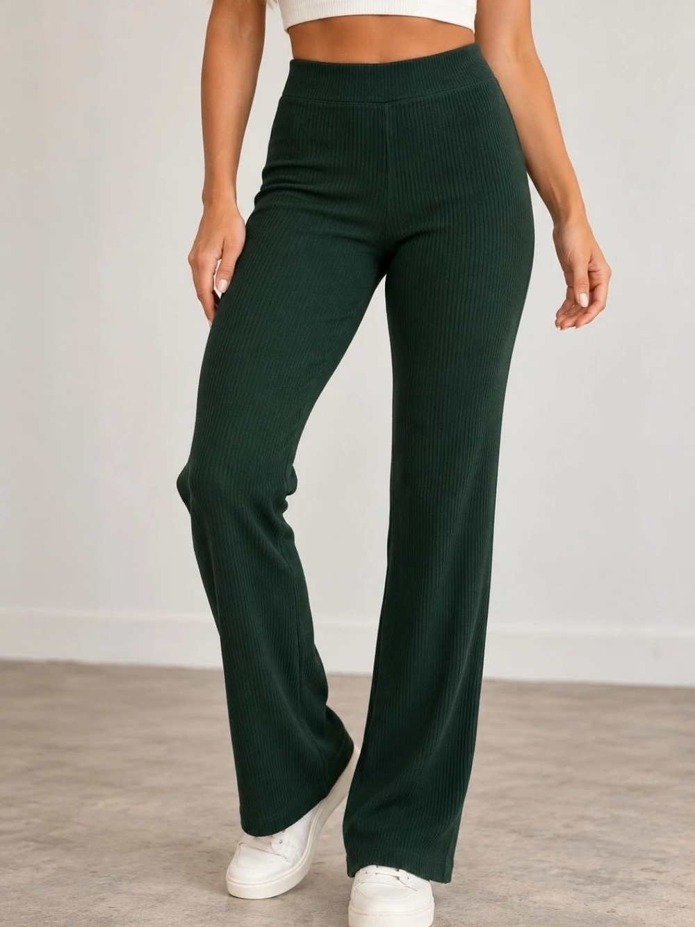 Reformation Ribbed Knit Flare Pants High Waisted Green Small